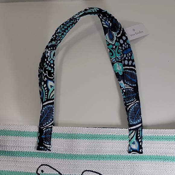 Vera Bradley Straw Beach Tote Blue Island Medallio - Picture 4 of 6